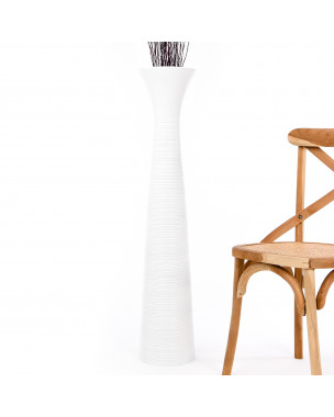 Leewadee Große Deko Bodenvase Für Dekozweige, Hohe Standvase Für Pampasgras, Design Holzvase, 110 cm, Weiß