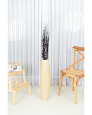 Leewadee Large Floor Vase – Handmade Flower Holder Made of Wood, Sophisticated Vessel for Decorative Branches and Dried Flowers, 28 inches, Cream
