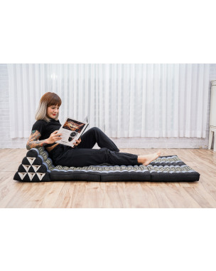 Leewadee 3-Fold Mat XXL with Triangle Cushion – Firm TV Pillow, Foldable Mattress with Cushion Made of Kapok, 67 x 31 inches, Blue