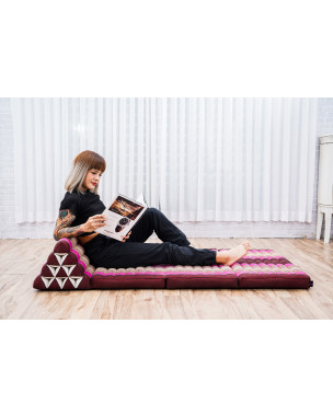 Leewadee 3-Fold Mat XXL with Triangle Cushion – Firm TV Pillow, Foldable Mattress with Cushion Made of Kapok, 67 x 31 inches, Auburn Pink