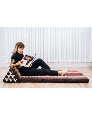 Leewadee Comfortable Japanese Floor Mattress - Thai Floor Bed With Triangle Cushion - Futon Mattress - XL Extra Wide Thai Massage Mat, 170 x 80 cm, Brown Red, Kapok Filling