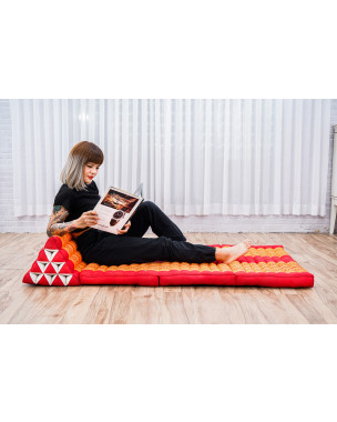 Leewadee 3-Fold Mat XXL with Triangle Cushion – Firm TV Pillow, Foldable Mattress with Cushion Made of Kapok, 67 x 31 inches, Orange Red