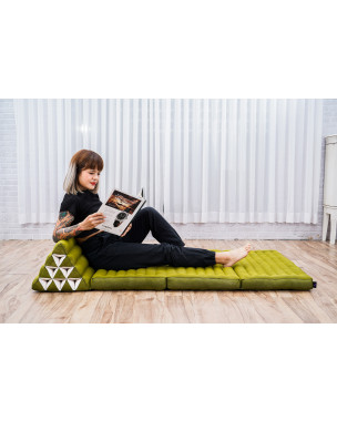 Leewadee 3-Fold Mat XXL with Triangle Cushion – Firm TV Pillow, Foldable Mattress with Cushion Made of Kapok, 67 x 31 inches, Green