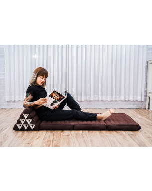 Leewadee 3-Fold Mat XXL with Triangle Cushion – Firm TV Pillow, Foldable Mattress with Cushion Made of Kapok, 67 x 31 inches, Brown