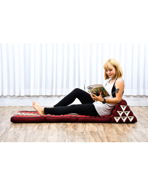 Leewadee 3-Fold Mat with Triangle Cushion – Comfortable TV Pillow, Foldable Mattress with Cushion Made of Kapok, 67 x 21 inches, Red
