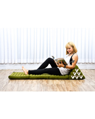 Leewadee 3-Fold Mat with Triangle Cushion – Comfortable TV Pillow, Foldable Mattress with Cushion Made of Kapok, 67 x 21 inches, Green