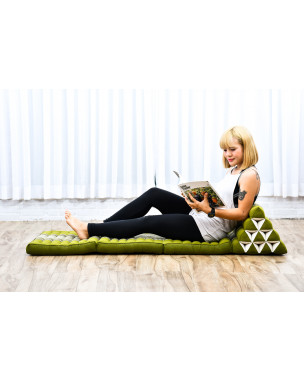 Leewadee 3-Fold Mat with Triangle Cushion – Comfortable TV Pillow, Foldable Mattress with Cushion Made of Kapok, 67 x 21 inches, Green