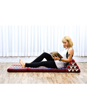 Leewadee 3-Fold Mat with Triangle Cushion – Comfortable TV Pillow, Foldable Mattress with Cushion Made of Kapok, 67 x 21 inches, Blue Red