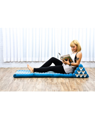 Leewadee 3-Fold Mat with Triangle Cushion – Comfortable TV Pillow, Foldable Mattress with Cushion Made of Kapok, 67 x 21 inches, Light Blue