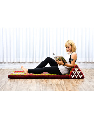 Leewadee 3-Fold Mat with Triangle Cushion – Comfortable TV Pillow, Foldable Mattress with Cushion Made of Kapok, 67 x 21 inches, Green Red