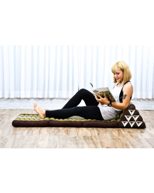 Leewadee 3-Fold Mat with Triangle Cushion – Comfortable TV Pillow, Foldable Mattress with Cushion Made of Kapok, 67 x 21 inches, Brown Green