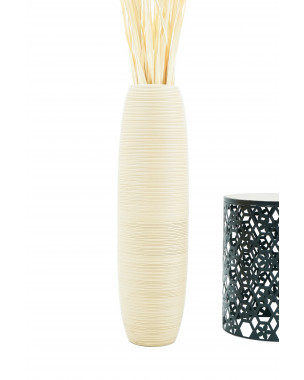 Leewadee Grand Vase A Poser Au Sol Pour Branches Décoratives De Pampa, Vase En Bois De Manguier, 90 cm, Crème