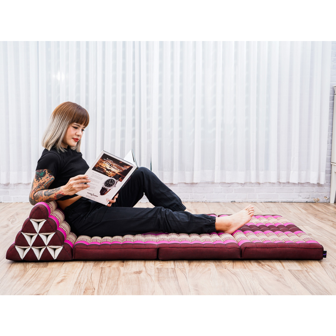 Leewadee colchón plegable XXL con tres segmentos – Futón con cojín hecho a  mano de kapok natural