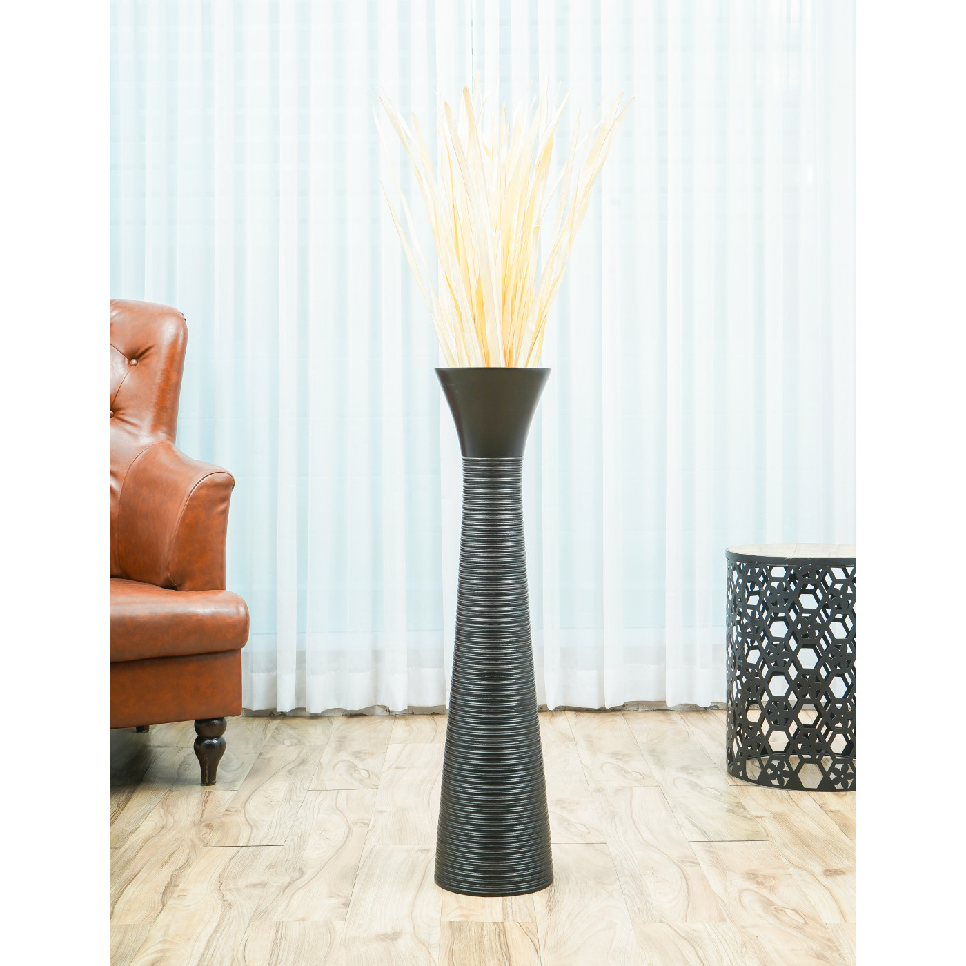 Leewadee Large Black Home Decor Floor Vase – Wooden 36 inches Tall  Farmhouse Decor Flower Holder For