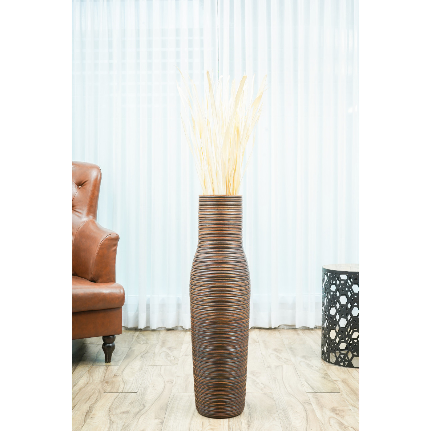 Silver-Coloured LEEWADEE Large Floor Vase – Handmade Flower Holder Made of Wood 36 inches Sophisticated Vessel for Decorative Branches and Dried Flowers 