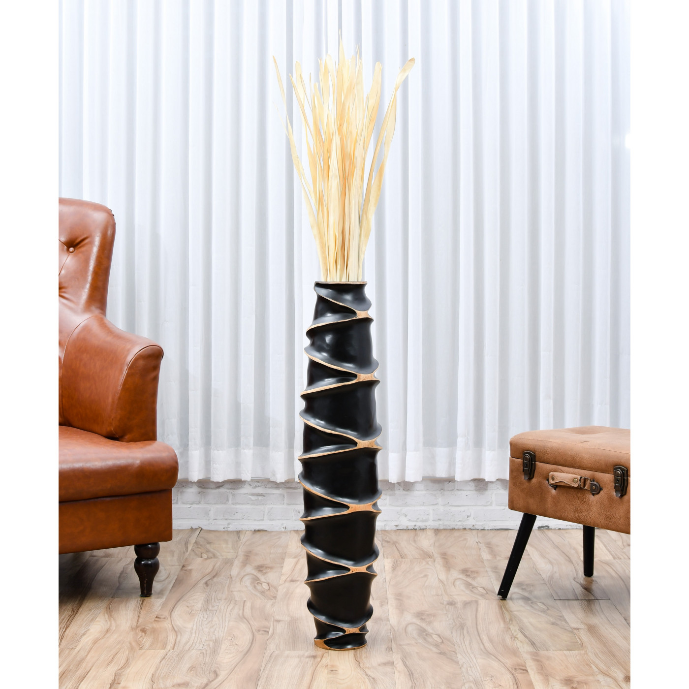 Leewadee Grande Vaso da Terra per Rami Decorativi Vaso Alto da Interno 90 cm Legno di Mango Bianco