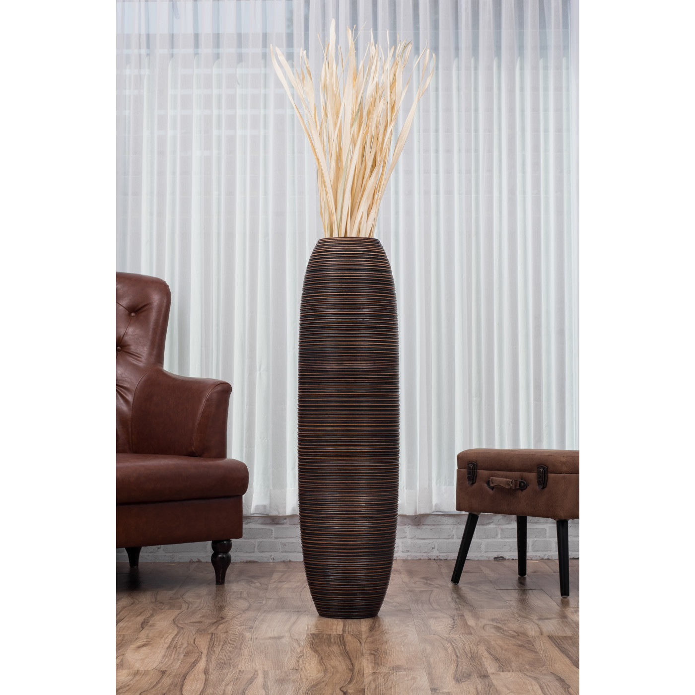 Leewadee grande vaso da terra: vaso alto, elemento decorativo fatto a mano  in legno di mango