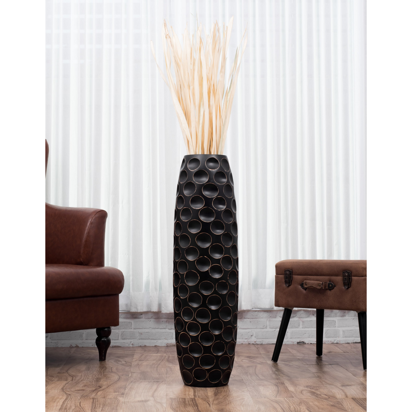 5x30 inches Leewadee Tall Big Floor Standing Vase For Home Decor Wood black