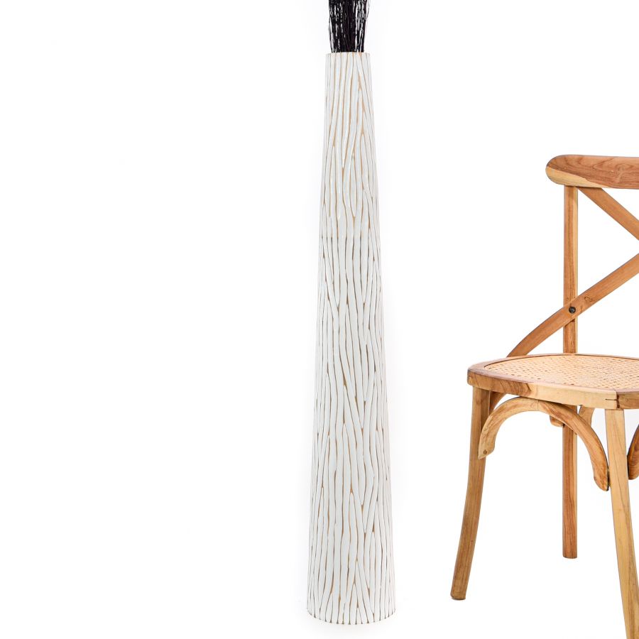 Leewadee Grote Hoge Vloervaas 105 cm - Handgemaakte Wit Mangohout Vaas voor Pampasgras & Droogbloemen
