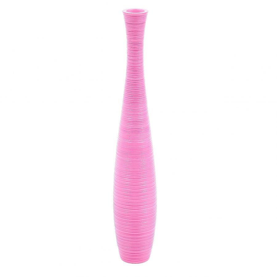 Leewadee Grote Hoge Vloervaas 65 cm - Handgemaakte Mangohout Vaas in Roze voor Pampasgras & Droogbloemen