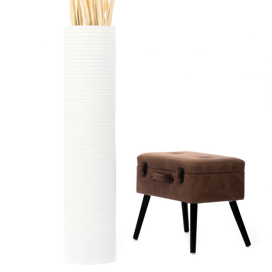 Leewadee Grote Hoge Vloervaas 105 cm - Handgemaakte Mangohout Vaas in Wit voor Pampasgras & Droogbloemen