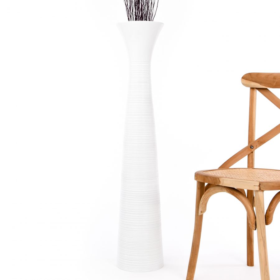 Leewadee Grote Hoge Vloervaas 105 cm - Handgemaakte Mangohout Vaas in Wit voor Pampasgras & Droogbloemen