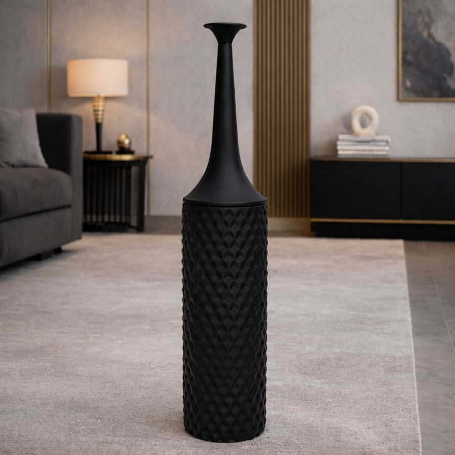 Leewadee Grote Vloervaas 14 x 65 cm - Hoge Metaal Vaas in Zwart voor Wooninrichting