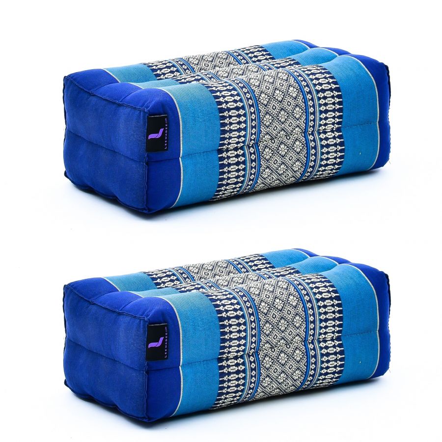 Leewadee Zestaw 2x duża poduszka Yoga Block 35 x 18 x 12 cm z wypełnieniem Kapok - stabilne podparcie, poszewka Niebieski, do Yin Jogi, medytacji, pilatesu, rozciągania, pod głowę/ręce/nogi