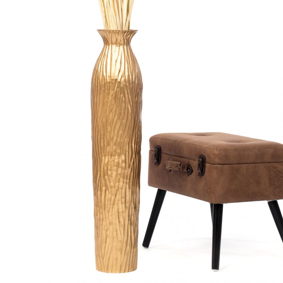 Leewadee Stor Hög Golvvas 85 cm - Handgjord Guld Mangoträ Golvvas för Pampagräs & Torkade Blommor