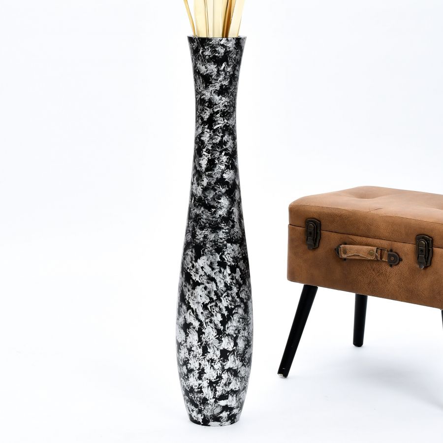 Leewadee Stor Hög Golvvas 85 cm - Handgjord Silver Mangoträ Golvvas för Pampagräs & Torkade Blommor