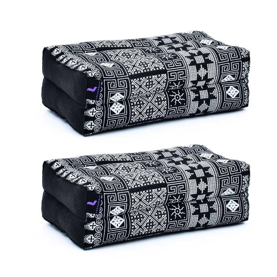 Leewadee Set 2x stor Yoga Blockkudde 35 x 18 x 12 cm med fyllning av Kapok - stabilt stöd, överdrag Svart, för Yin-yoga, meditation, pilates, stretching, stöd för huvud/armar/ben