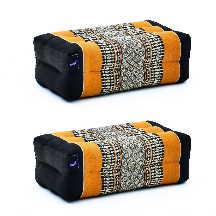 Leewadee Set 2x stor Yoga Blockkudde 35 x 18 x 12 cm med fyllning av Kapok - stabilt stöd, överdrag Orange, för Yin-yoga, meditation, pilates, stretching, stöd för huvud/armar/ben