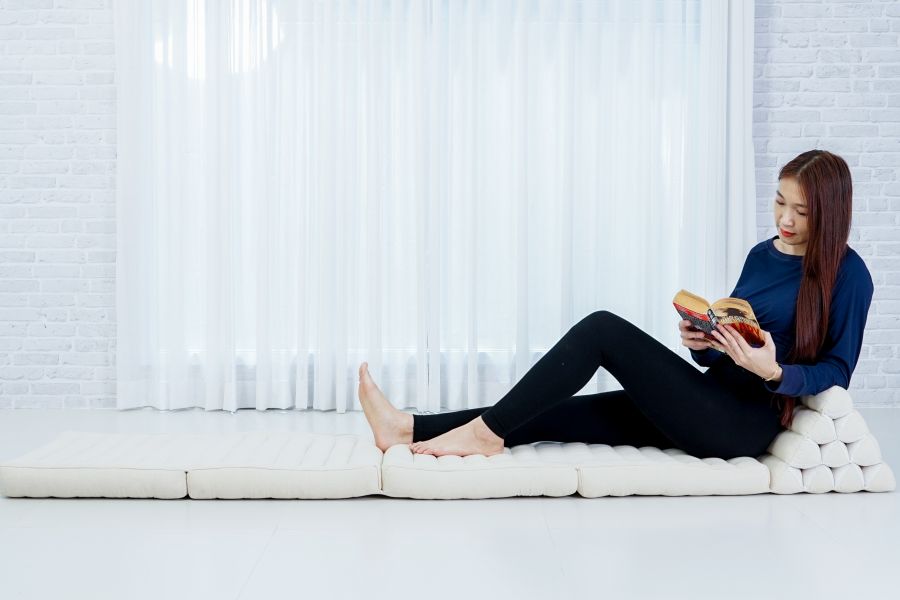 Leewadee Stor Thai Golvkudde 225 X 50 cm - Kapok Hopfällbar Golvmatta Ryggstöd Lounge