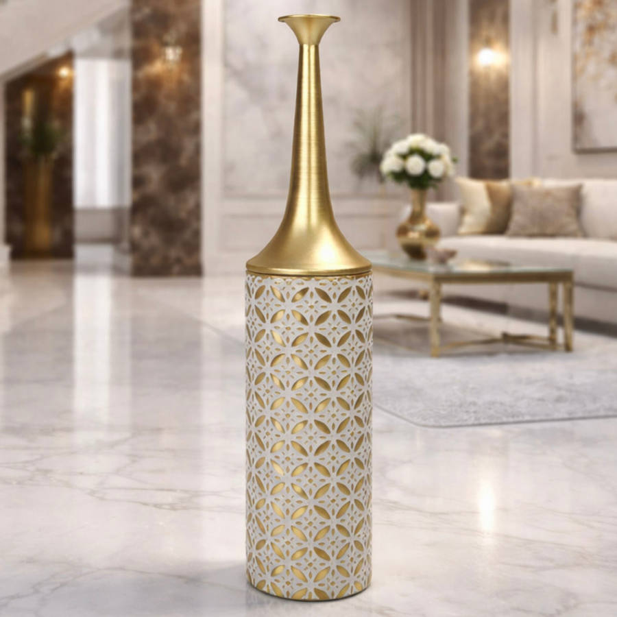 Leewadee Stor Golvvas 14 x 65 cm - Hög Metall Vas i Guld för Heminredning