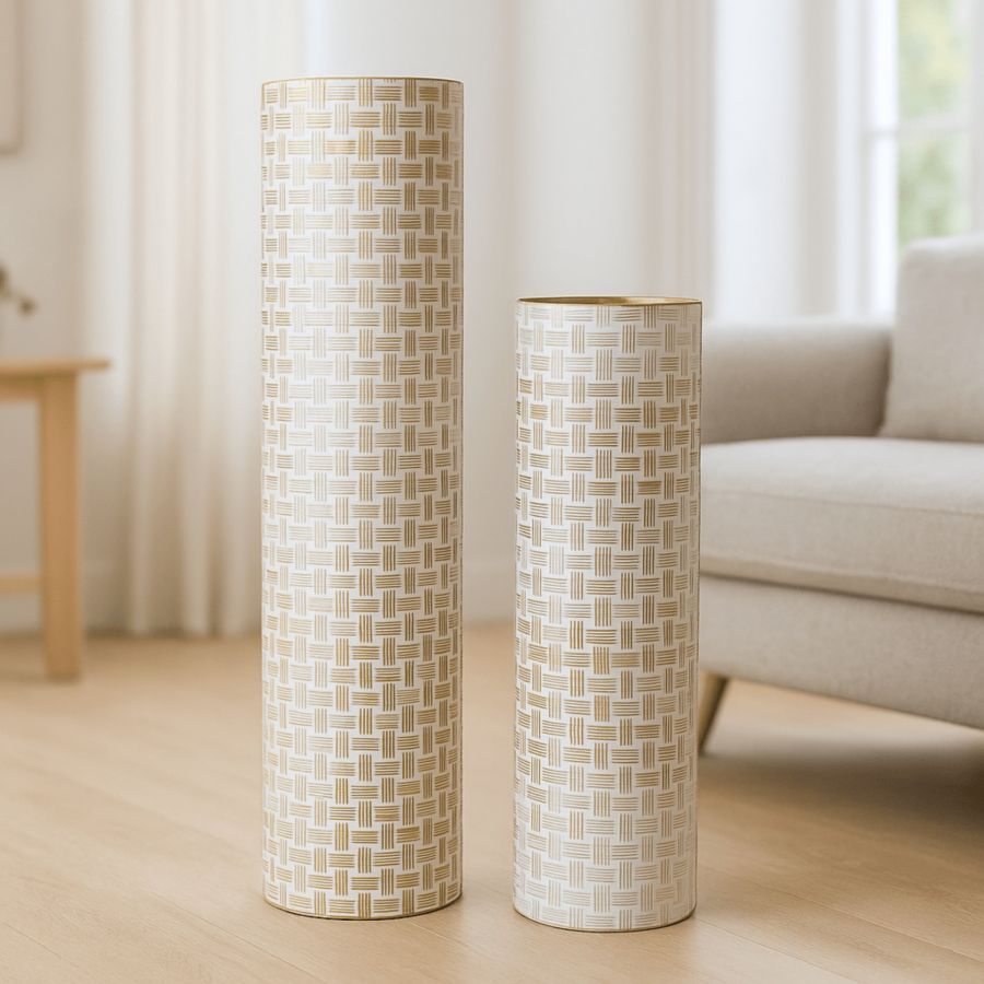 Leewadee Set av 2 Stora Golvvaser 60/47 cm - Höga Metall Vaser i Guld för Heminredning