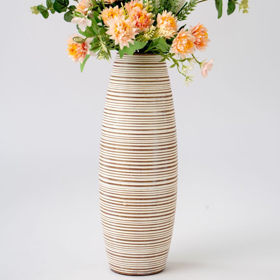 Leewadee Decorative Vase 34 cm - Tall Polyresin Flower Vase in White for Sideboard & Table