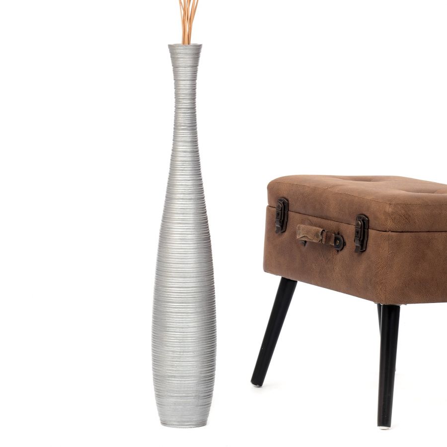Leewadee Large Tall Floor Vase 65 cm - Handcrafted Silver Mango Wood Vase for Pampas Grass & Dried Flowers