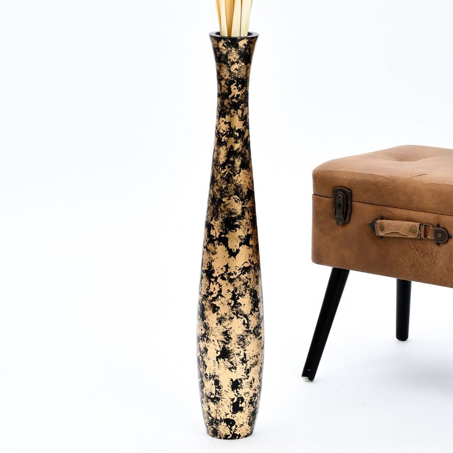 Leewadee Large Tall Floor Vase 65 cm - Handcrafted Gold Mango Wood Vase for Pampas Grass & Dried Flowers