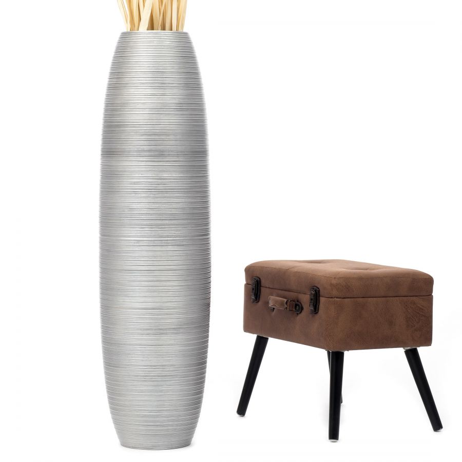 Leewadee Large Tall Floor Vase 105 cm - Handcrafted Silver Mango Wood Vase for Pampas Grass & Dried Flowers