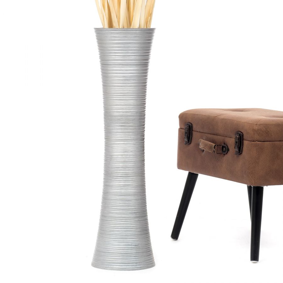 Leewadee Large Tall Floor Vase 65 cm - Handcrafted Silver Mango Wood Vase for Pampas Grass & Dried Flowers