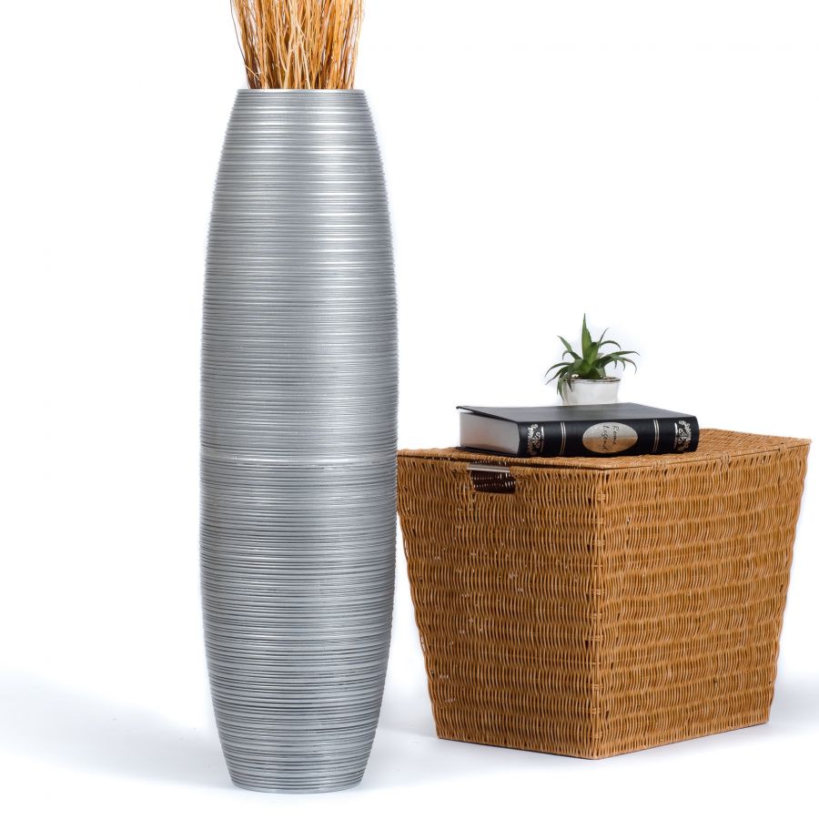Leewadee Large Tall Floor Vase 85 cm - Handcrafted Silver Mango Wood Vase for Pampas Grass & Dried Flowers