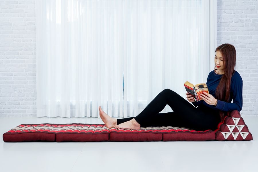 Leewadee Thai Triangle Floor Cushion Large 225 X 50 cm - Kapok Foldout Floor Mat Backrest Lounge