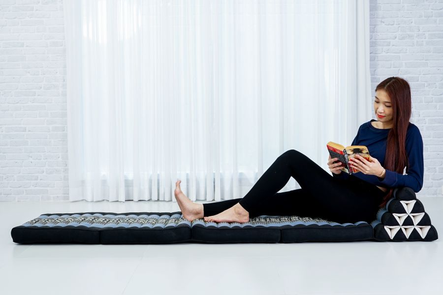 Leewadee Thai Triangle Floor Cushion Large 225 X 50 cm - Kapok Foldout Floor Mat Backrest Lounge