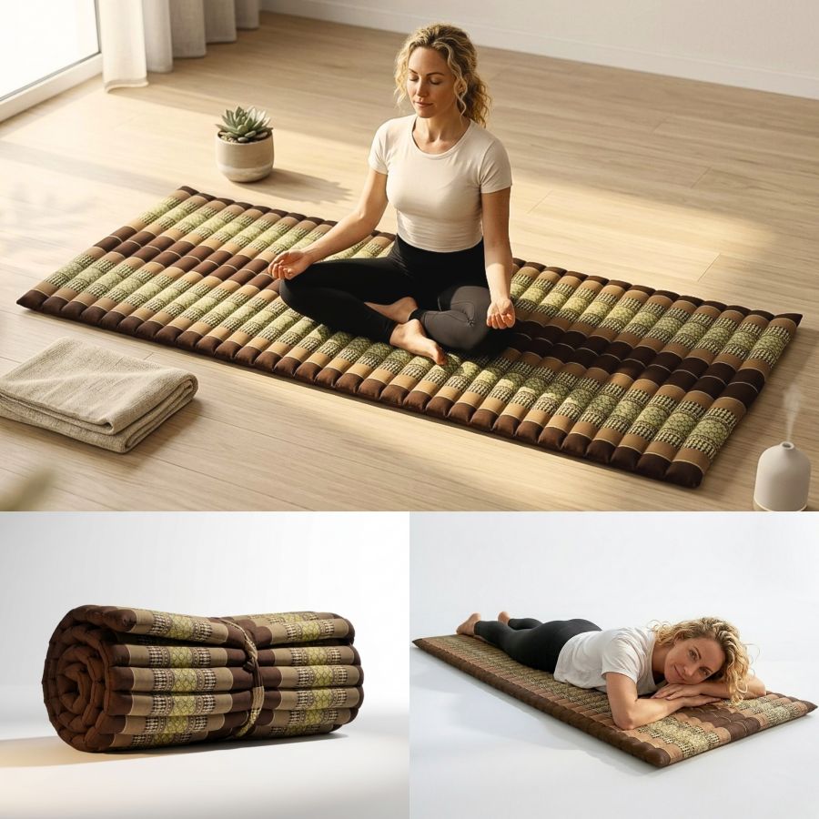 Leewadee Rollable Thai Mat 190 X 70 cm - Kapok Floor Mat for Sleeping, Massage & Meditation Futon Alternative