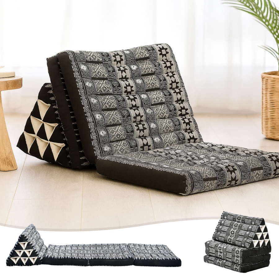 Leewadee Thai Triangle Floor Cushion 170 X 53 cm - Kapok Foldout Floor Seat Backrest Lounge
