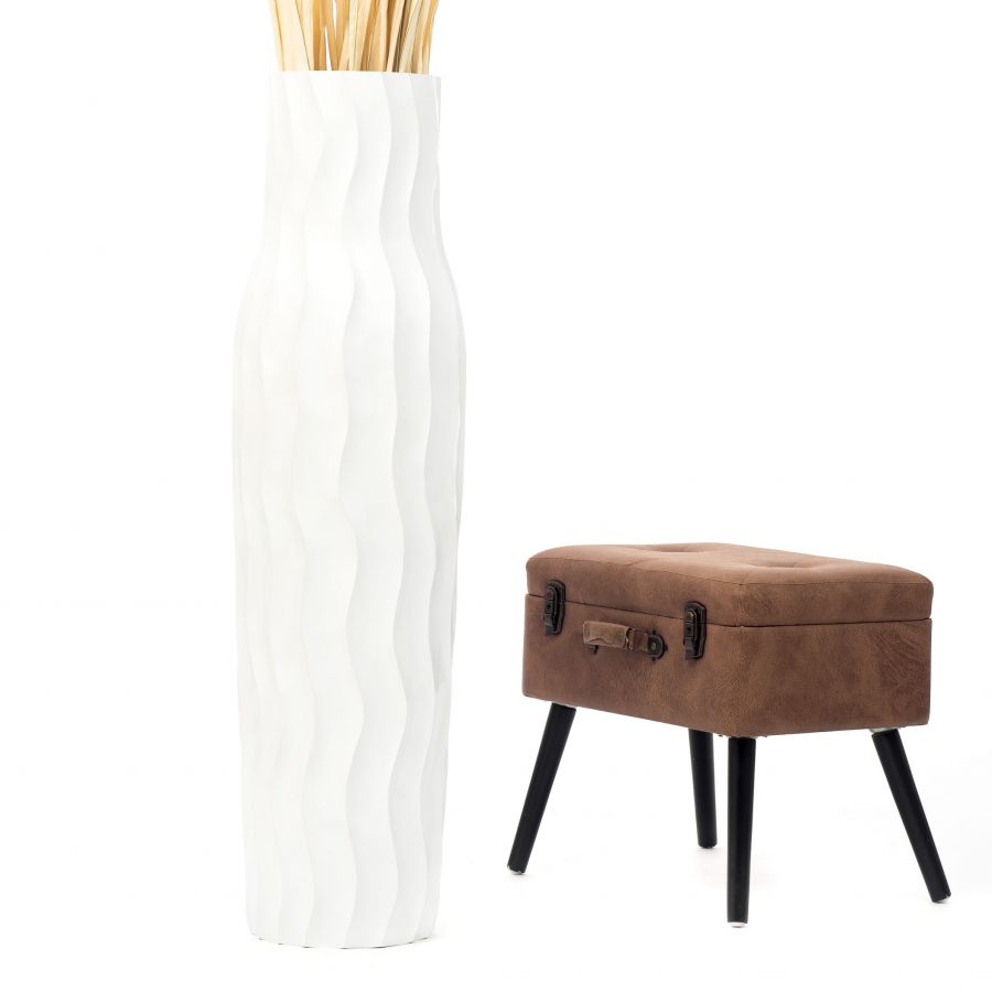 Leewadee Large Tall Floor Vase 105 cm - Handcrafted White Mango Wood Vase for Pampas Grass & Dried Flowers