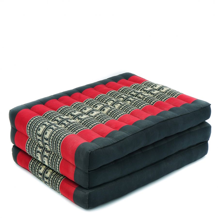 Leewadee Trifold Mattress S – Comfortable Thai Massage Pad, Foldable Relaxation Floor Mattress Filled with Kapok, Perfect to Use as a Sleeping Mat 200 x 50 cm, Black Red