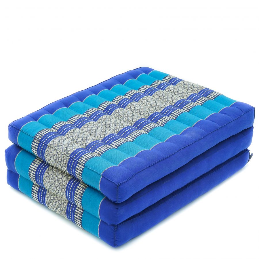 Leewadee Trifold Mattress S – Comfortable Thai Massage Pad, Foldable Relaxation Floor Mattress Filled with Kapok, Perfect to Use as a Sleeping Mat 200 x 50 cm, Blue